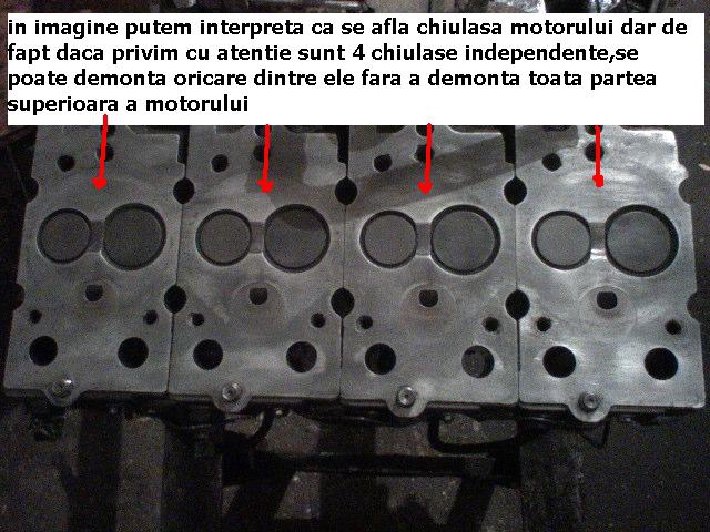 chiulasele dupa curatire si pasuirea supapelor si totodata se poate observa si delimitarea celor 4 chiulase,ele fiind sustinute doar de galeriile de admisie si evacuarea,acestea fiind comune.JPG